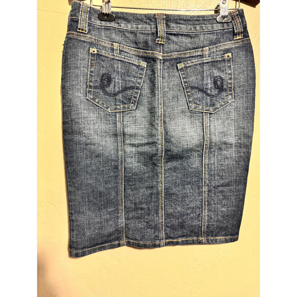 Apt 9 Denim Skirt Womens 10 Blue Button Front Y2K Stretch Pencil Knee Length - Picture 3 of 7